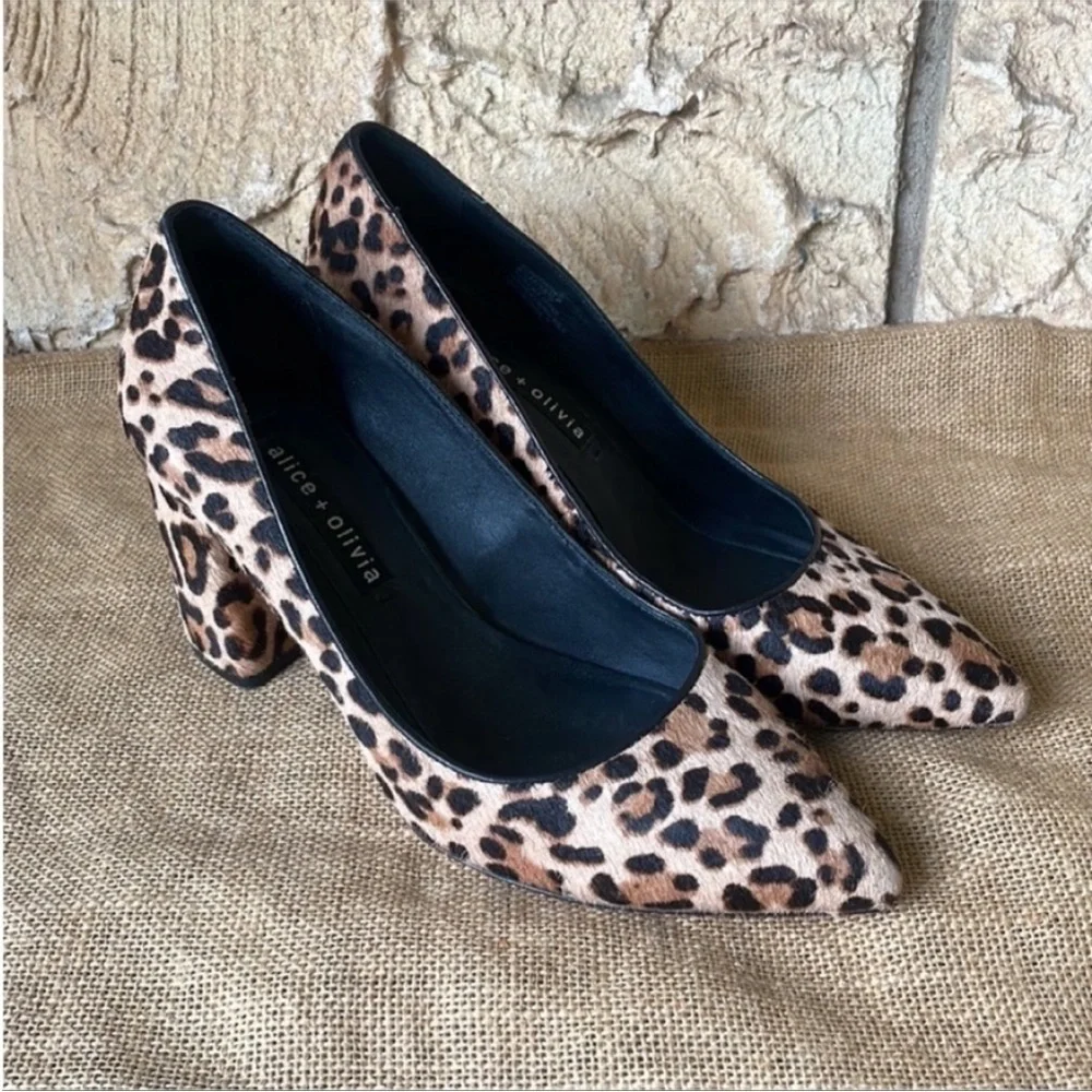 Alice & olivia block heel calf leather leopard print By Stacey bendet 8 1/2